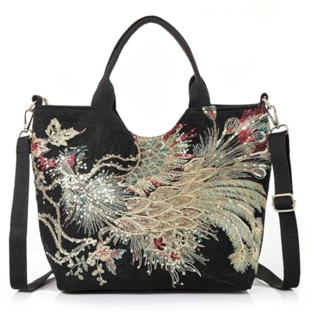 Women Canvas Tote Bags Embroidery Handbags Stylish Casual‎ Shoulder Bags